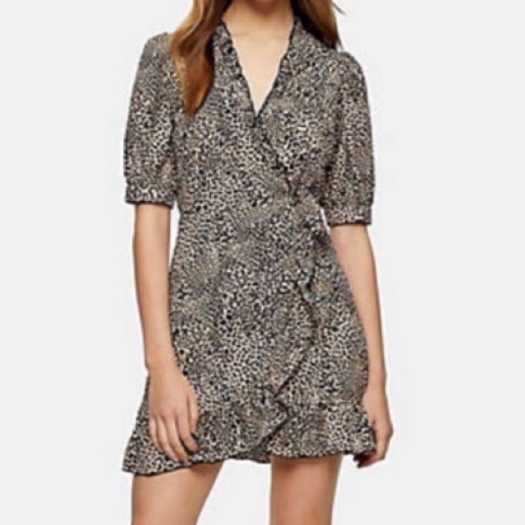 TOPSHOP CHEETAH PRINT MINI WRAP DRESS SIZE 4 - Picture 5 of 7